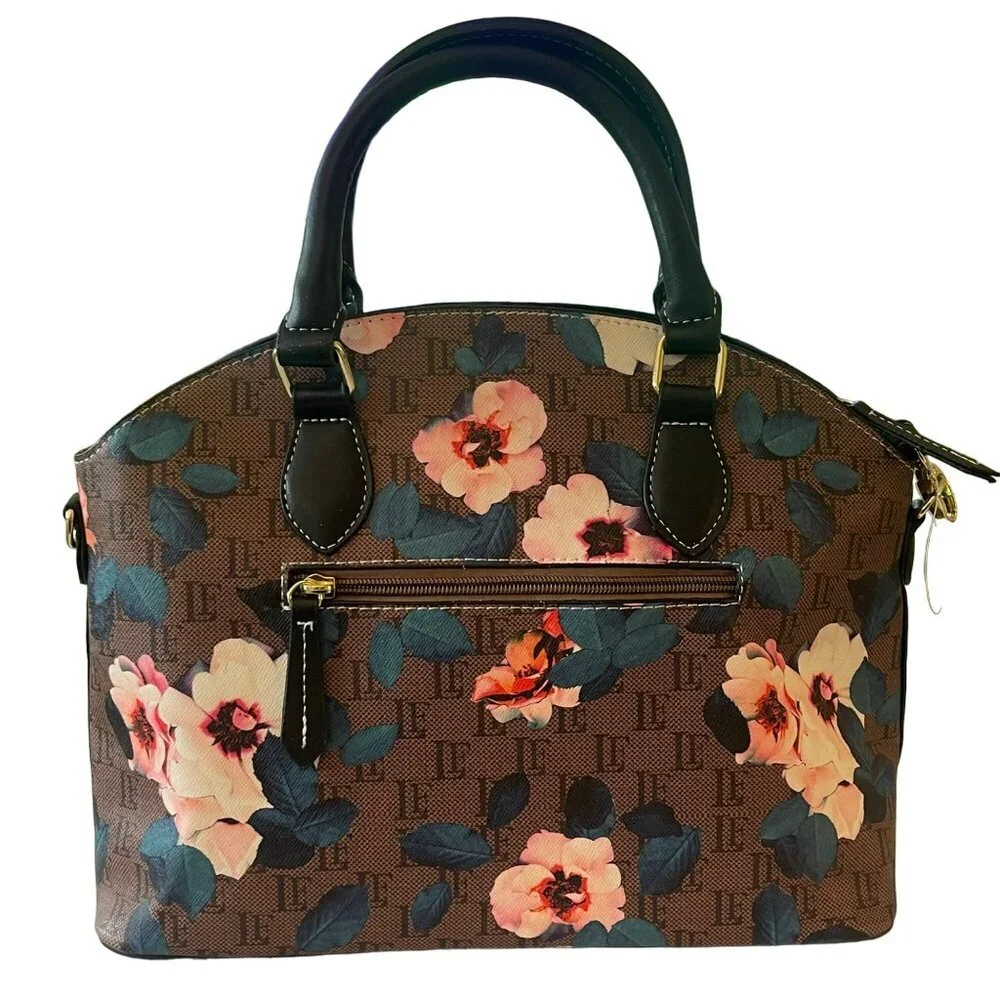 London Fog Stafford Brown Floral Shoulder Bag Satchel Handbag NEW